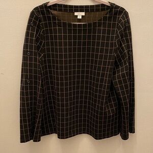 J. Jill Black Grid Window Pane Plaid Pattern Top